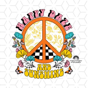 Sublimations rétro, Téléchargements de designs, Sublimations vintage, Png, Clipart, Téléchargements de sublimation de design de chemise, Happy Daze et Sunshine