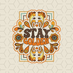 Retro &#39;Stay Golden&#39; PNG: Psychedelic Sublimation Design (Digital Download)