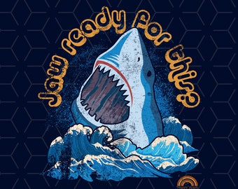 Retro Shark Sublimation Design: Jaw Ready PNG Clipart (Digital Download)