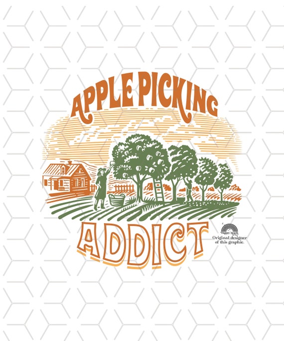 Apple Picking Addict PNG: Groovy Fall Sublimation Design (Digital Download)
