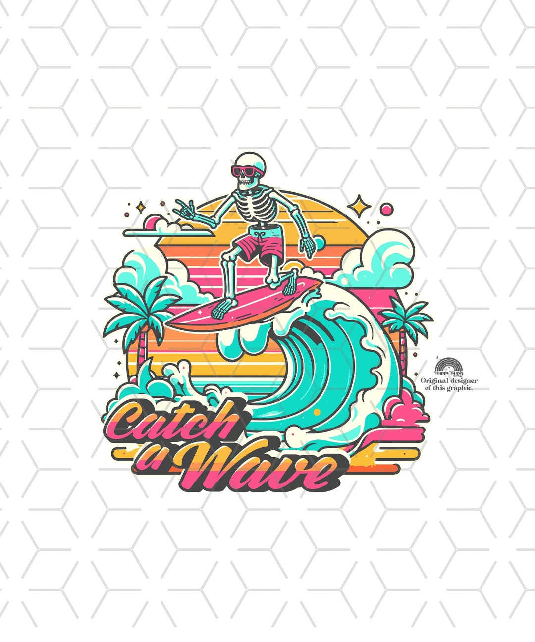 Skeleton Surfing PNG: 80s Groovy Beach Sublimation (digital Download ...