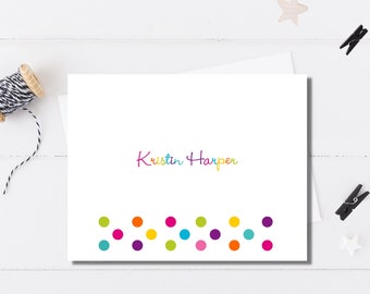 Polka Dot Stationery / Personalized Stationary / Personalized Note Cards / Stationery Set - Personalized Colorful Dots Design / Set of 12