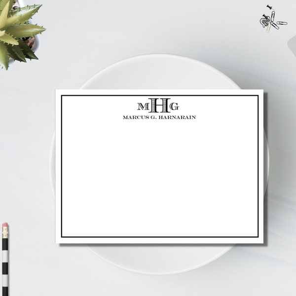 Monogram Flat Note Cards / Personalized Monogram Stationery / Thank You Notes / Stationery For Men /  Personalized Stationery Manly Monogram