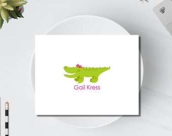 Girls Gator Personalized Stationery / Personalized Stationary / Personalized Alligator Note Cards / Stationery Set - Girls Gator Notes
