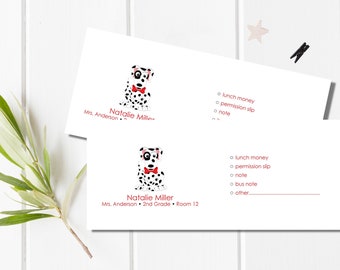 Personalized School Money Envelope for Money and Notes-Dalmation Design - Personalized School Envelopes