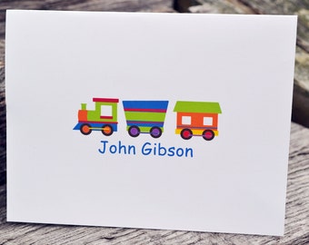 Boys Personalized Note Cards for Thank You Notes Train Theme