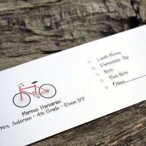 Personalized School Money Envelope for Money and Notes-Red Bike Design image 4