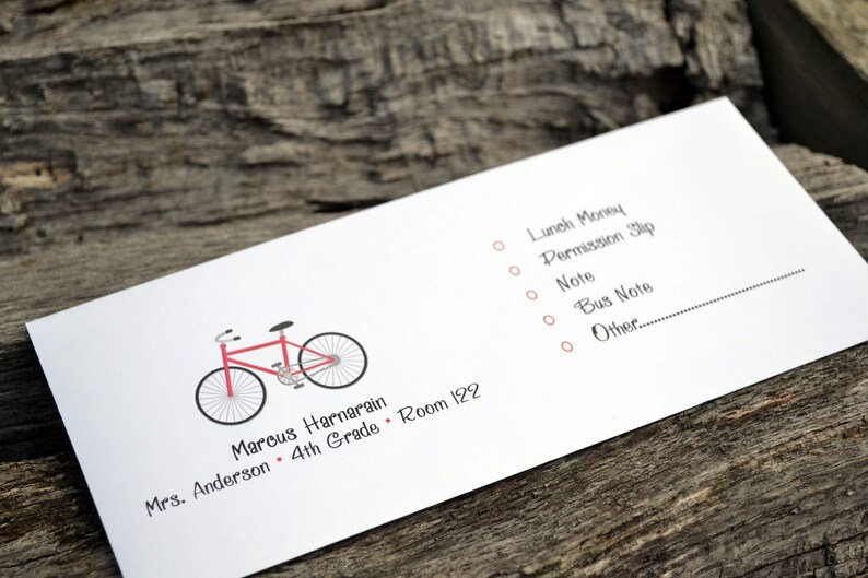 Personalized School Money Envelope for Money and Notes-Red Bike Design image 4