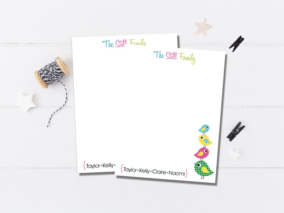 Set of 2 Family Notepads / Personalized Family Notepads / Bird