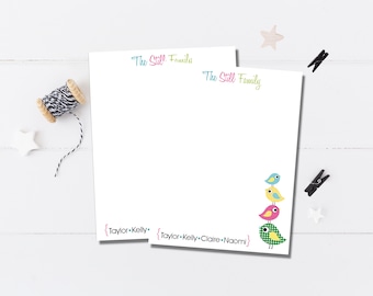 Set of 2 Family Notepads / Personalized Family Notepads / Bird Stationery / Personalized Bird Note Pads / Set of 2 Little Birdies Design