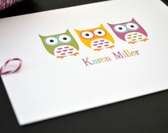 Owl Personalized Stationery / Personalized Stationary / Personalized Note Cards / Stationery Set of 12 / Set of Colorful Owls Design
