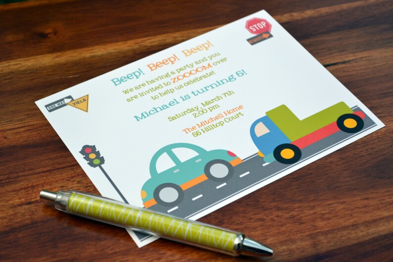 Truck Birthday Party Invitations / Cars and Trucks Birthday Party / Boys Birthday Party Invite / Kids Birthday Party Invitation / Cars Party image 1