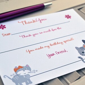 Kids Fill In the Blank Thank You Notes / Kids Thank You Notes / Childrens Kitty Cat Thank You Note Cards / Fill In The Blank Kitty Cat Notes image 4