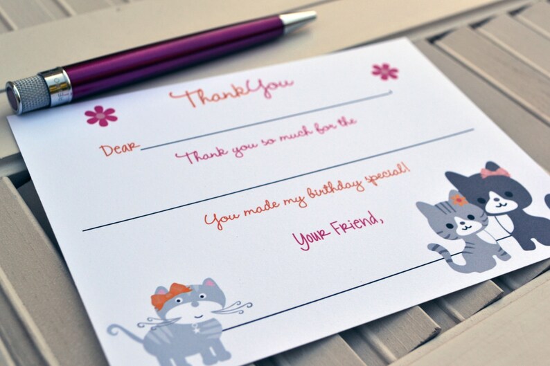 Kids Fill In the Blank Thank You Notes / Kids Thank You Notes / Childrens Kitty Cat Thank You Note Cards / Fill In The Blank Kitty Cat Notes image 4