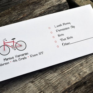 Personalized School Money Envelope for Money and Notes-Red Bike Design afbeelding 3