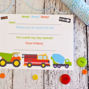 Kids Fill In the Blank Thank You Notes / Kids Thank You Notes / Childrens Big Trucks Thank You Note Cards / Fill In The Blank Big Trucks image 3