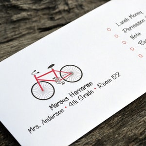 Personalized School Money Envelope for Money and Notes-Red Bike Design afbeelding 1