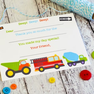 Kids Fill In the Blank Thank You Notes / Kids Thank You Notes / Childrens Big Trucks Thank You Note Cards / Fill In The Blank Big Trucks image 1