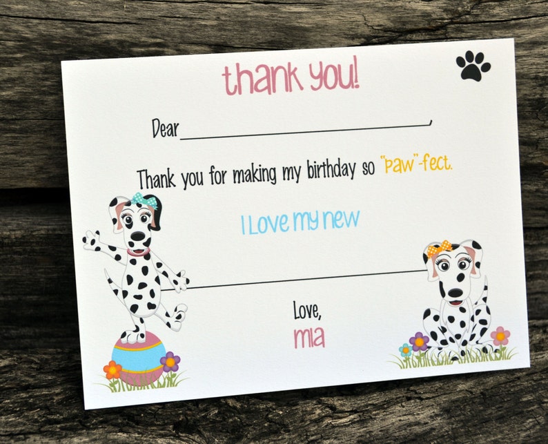 Kids Fill In the Blank Thank You Notes / Kids Thank You Notes / Childrens Dalmation Thank You Note Cards / Fill In The Blank Dalmation Notes image 3