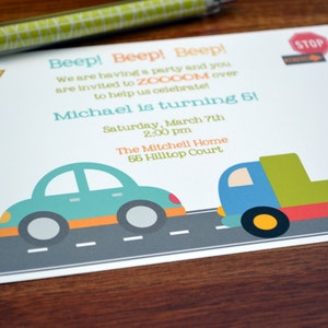 Truck Birthday Party Invitations / Cars and Trucks Birthday Party / Boys Birthday Party Invite / Kids Birthday Party Invitation / Cars Party image 4