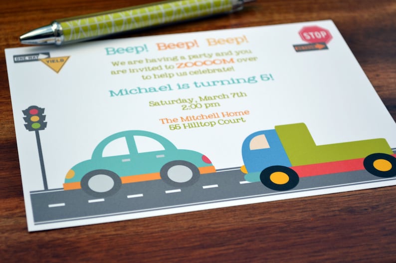 Truck Birthday Party Invitations / Cars and Trucks Birthday Party / Boys Birthday Party Invite / Kids Birthday Party Invitation / Cars Party image 4