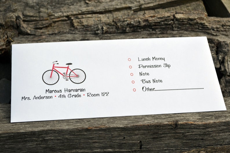 Personalized School Money Envelope for Money and Notes-Red Bike Design image 5