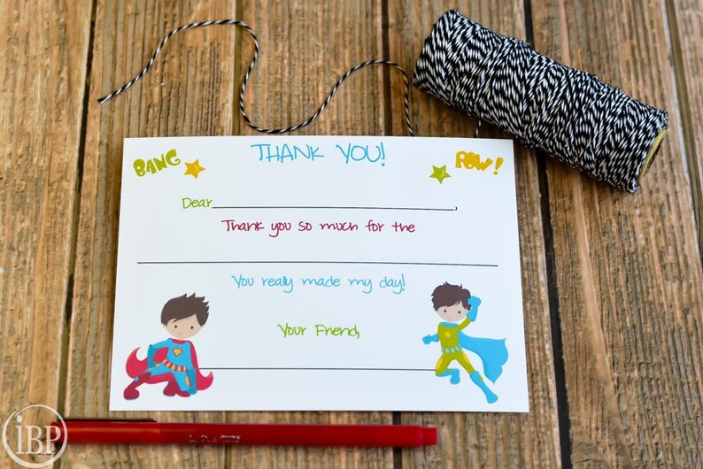 Kids Fill In the Blank Super Hero Thank You Notes / Kids Thank You Notes / Childrens Superhero Thank You Note Cards / Fill In The Blank Card image 2