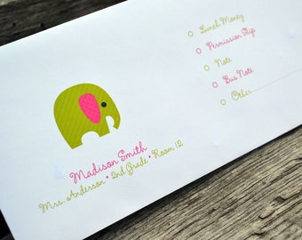 Personalized School Money Envelope for Money and Notes-Elephant Design