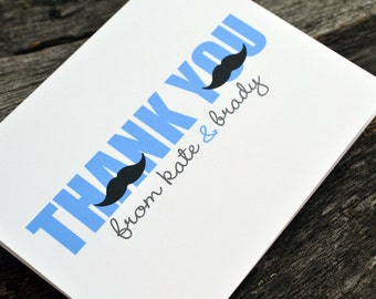 Baby Boy Mustache Thank You Card / Baby Shower Thank You Notes / Personalized Baby Thank You Cards / Boys Personalized Notes Mustache Design