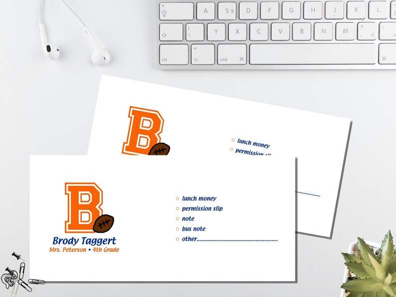 Personalized School Money Envelope for Money and Notes Sports Design Personalized School Envelopes Boys Football image 2