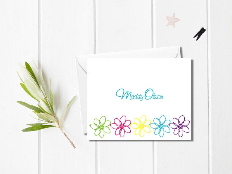 Personalized Doodle Flower Stationery Set of Personalized Notes Custom Thank You Notes Personalized Notecards Doodle Flower Design image 4