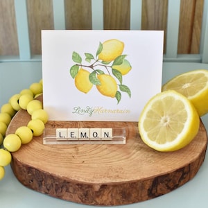 Personalized Lemon Note Cards Set of 12 / Custom Lemon Stationery / Modern Lemon Cards / Cute Citrus Notes / Lemon Stationary Gift Set