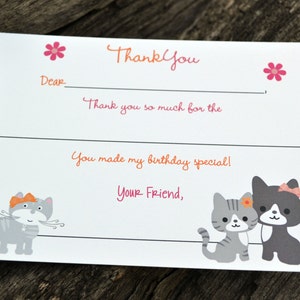 Kids Fill In the Blank Thank You Notes / Kids Thank You Notes / Childrens Kitty Cat Thank You Note Cards / Fill In The Blank Kitty Cat Notes image 1