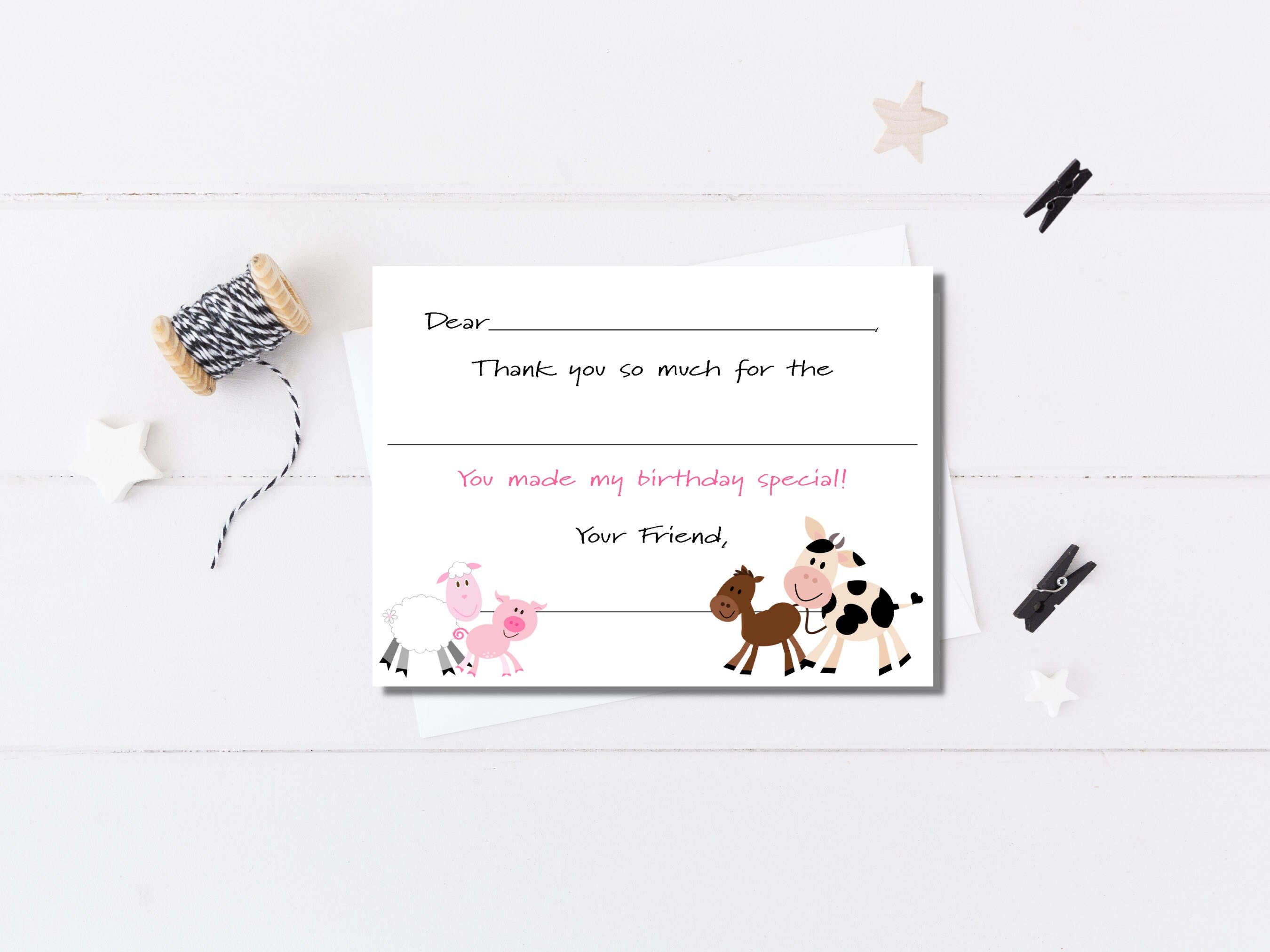 Farm Party Kids Thank You Notes | Fill In The Blank | Farm Animal Thank You Cards | Kids Thank You Cards for Farm Party