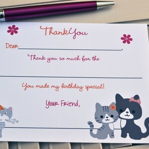 Kids Fill In the Blank Thank You Notes / Kids Thank You Notes / Childrens Kitty Cat Thank You Note Cards / Fill In The Blank Kitty Cat Notes image 3