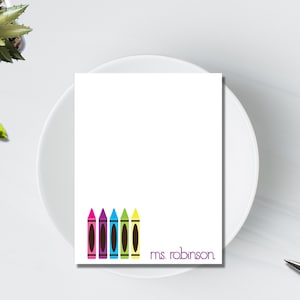 Set of 2 Teacher Notepads / Personalized Notepads / Personalized Teacher Note Pads/ Set of Notepads /  Teacher Gift / Crayons Galore Notepad