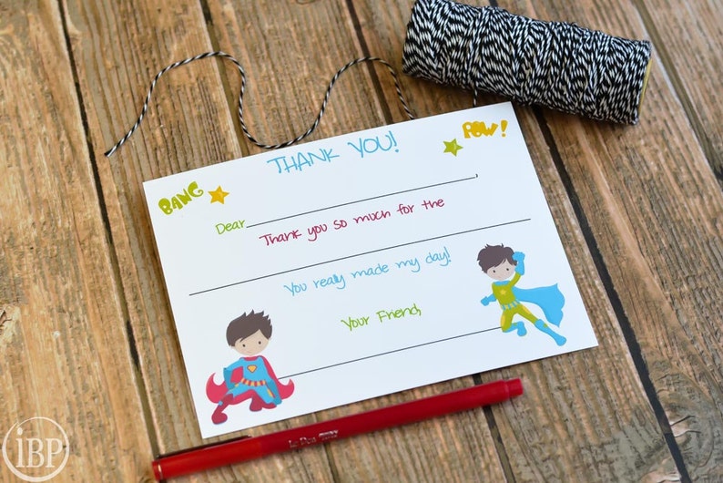 Kids Fill In the Blank Super Hero Thank You Notes / Kids Thank You Notes / Childrens Superhero Thank You Note Cards / Fill In The Blank Card image 4