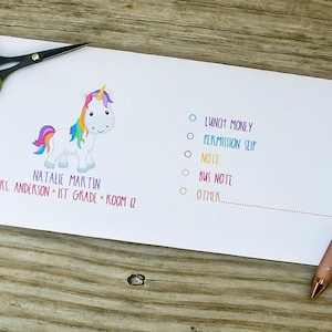 Personalized Unicorn Back to School Envelopes / School Money Envelopes / Unicorn Envelopes / School Supplies / Cute Unicorn Stationery