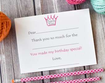 Princess Fill In The Blank Thank You Note / Thank You Notes / Thank You Note Cards / Kids Thank You Notes / Fill In The Blank Set of 12