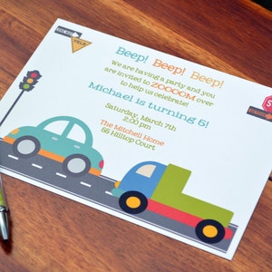 Truck Birthday Party Invitations / Cars and Trucks Birthday Party / Boys Birthday Party Invite / Kids Birthday Party Invitation / Cars Party image 3