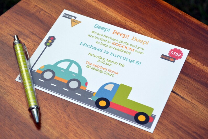 Truck Birthday Party Invitations / Cars and Trucks Birthday Party / Boys Birthday Party Invite / Kids Birthday Party Invitation / Cars Party image 3