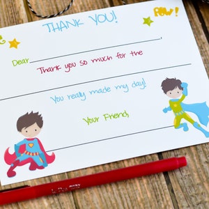 Superhero Fill-in-the-Blank Thank You Cards for Kids – Children&#39;s Birthday Party Notes – Fun Super Hero Stationery Set - Fill in the blank