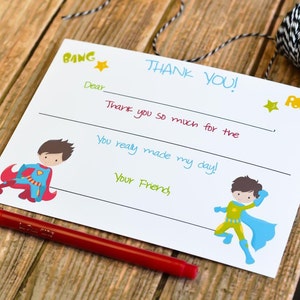 Kids Fill In the Blank Super Hero Thank You Notes / Kids Thank You Notes / Childrens Superhero Thank You Note Cards / Fill In The Blank Card image 3