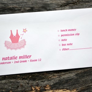 Personalized School Money Envelope for Money and Notes Ballerina Tutu Design Personalized School Envelopes Ballet Envelopes image 2