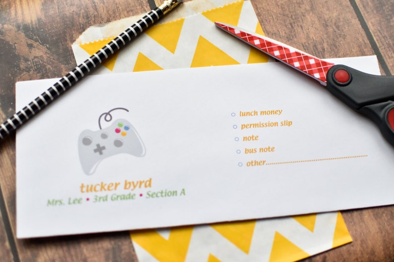 Personalized School Money Envelope for Money and Notes Video Game Envelope Design Personalized School Envelopes Video Game Envelope image 3