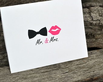 Wedding Thank You Cards / Bridal Shower Thank You Notes / Thank You Cards / Bowtie and Pink Lips / Mr. and Mrs. Note - Bow Tie and Pink Lips