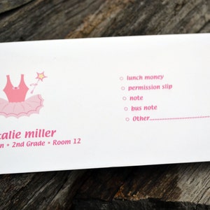 Personalized School Money Envelope for Money and Notes Ballerina Tutu Design Personalized School Envelopes Ballet Envelopes image 4