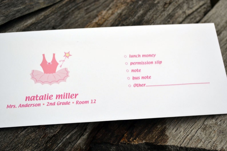 Personalized School Money Envelope for Money and Notes Ballerina Tutu Design Personalized School Envelopes Ballet Envelopes image 4