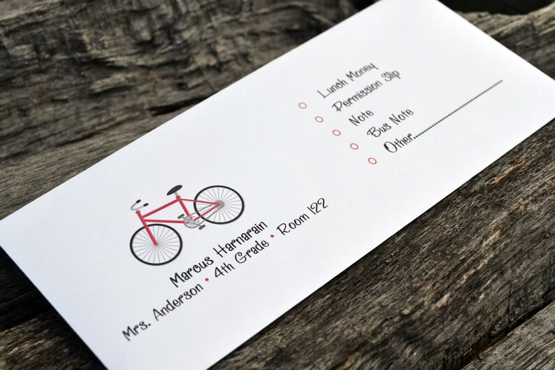 Personalized School Money Envelope for Money and Notes-Red Bike Design image 2