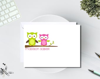 Personalized Note Cards Whimsical Owls Set of Stationery